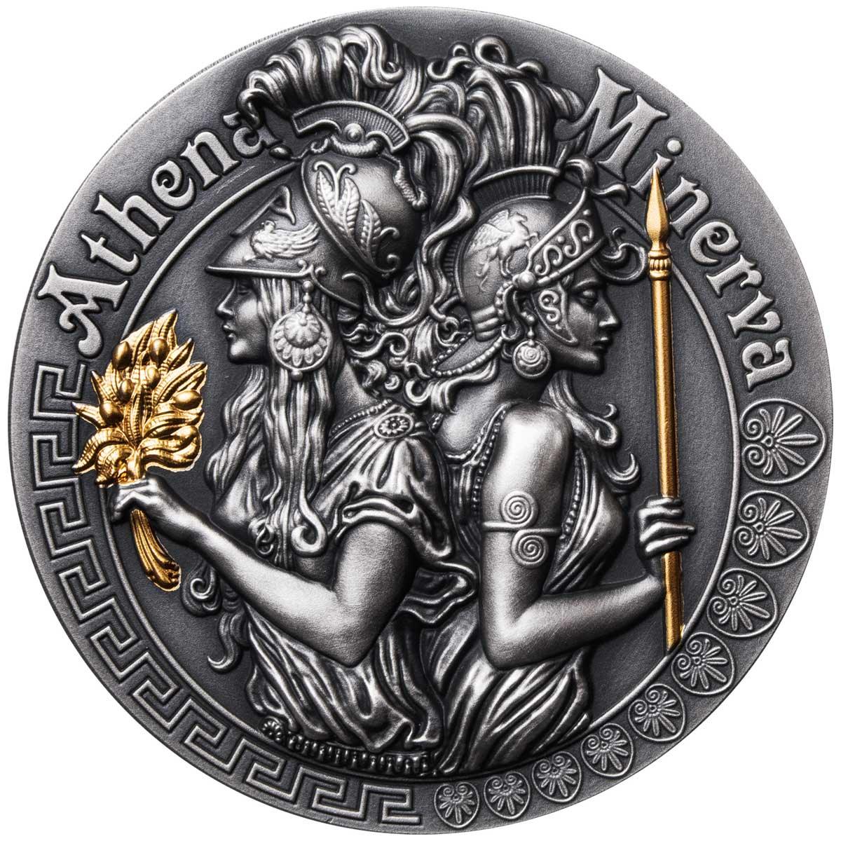 ATHENA AND MINERVA Strong and Beautiful Goddesses 2 Oz Silver Coin $5 Niue  2019