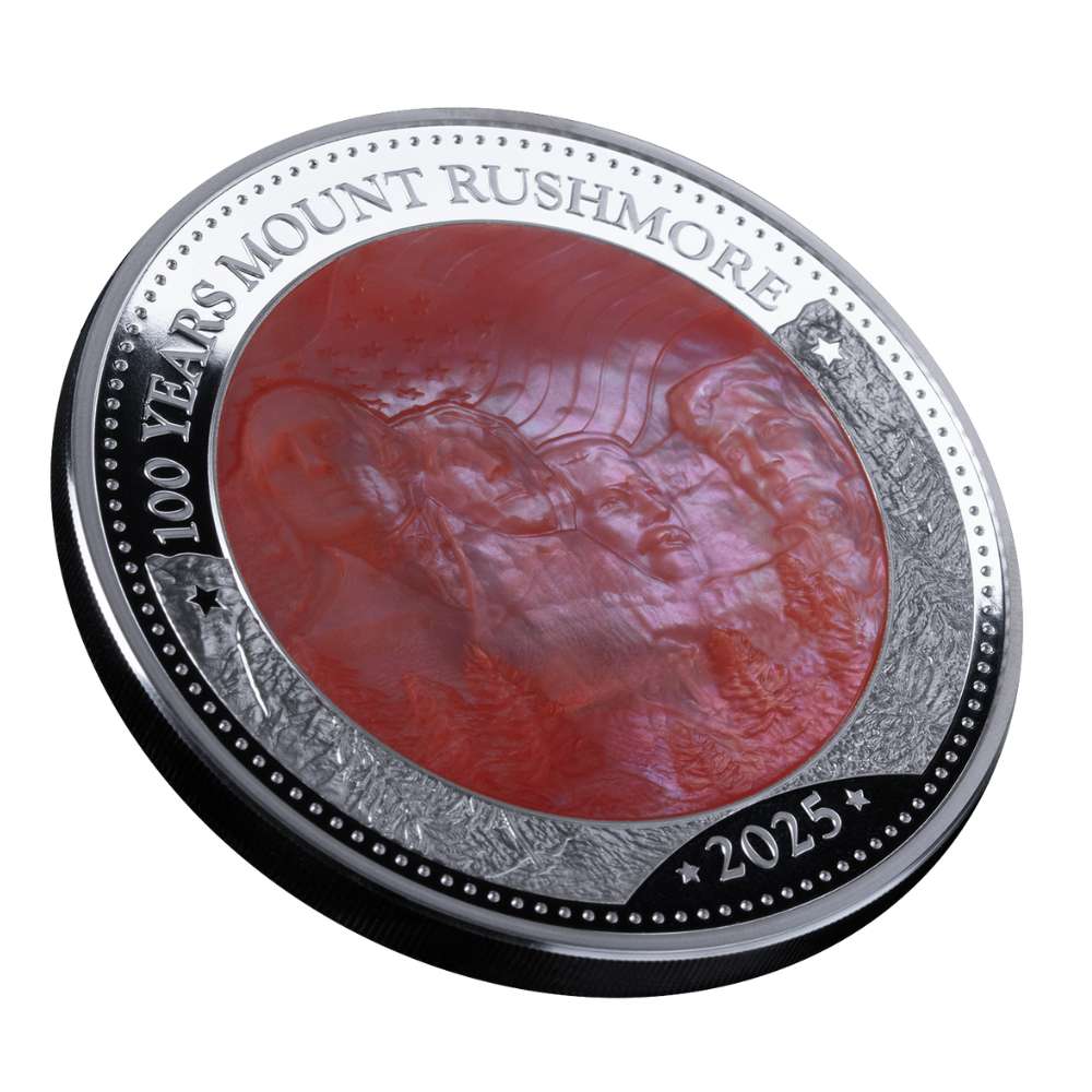 100 YEARS MOUNT RUSHMORE Mother of Pearl 5 Oz Silver Coin $25 Solomon Island 2025 - PARTHAVA COIN