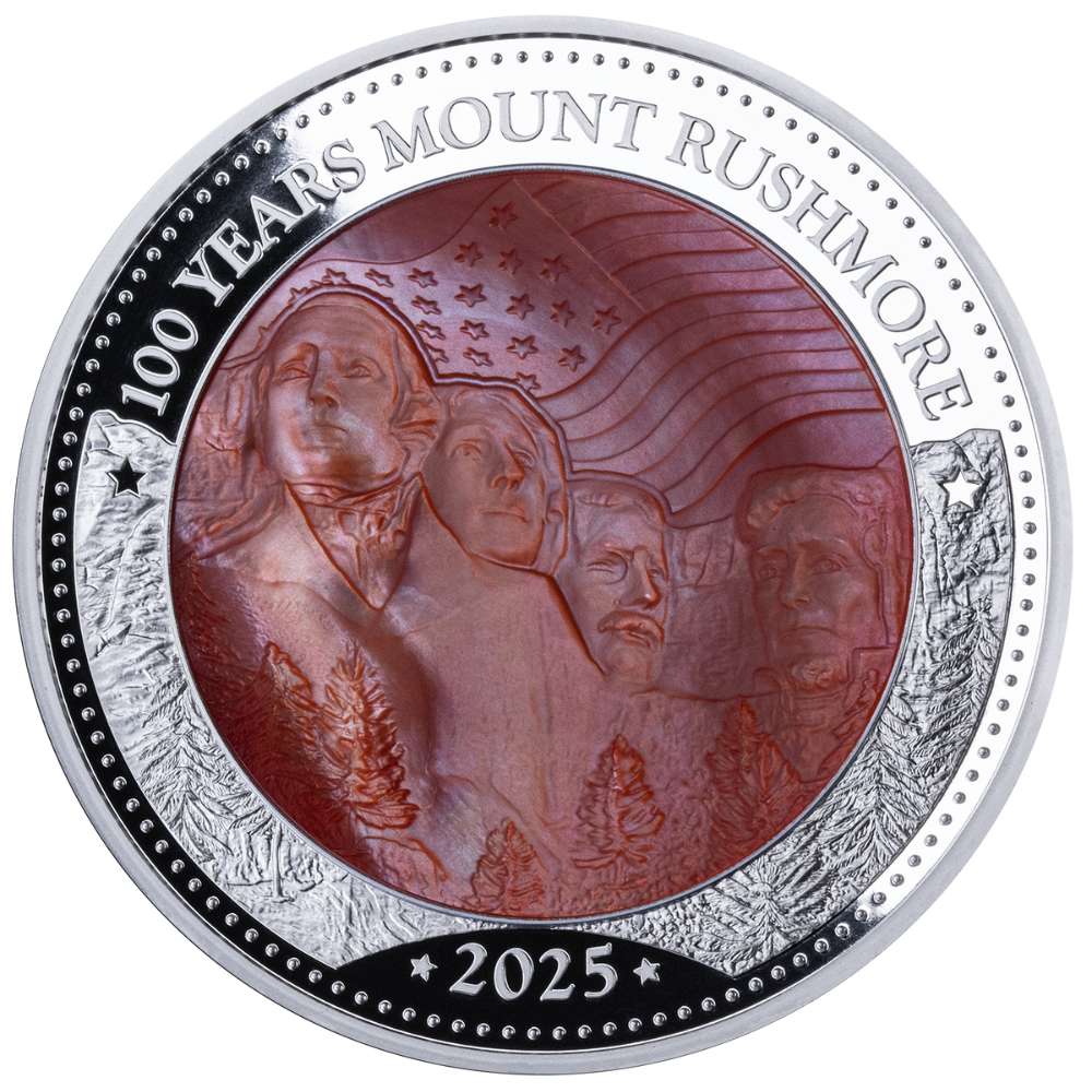 100 YEARS MOUNT RUSHMORE Mother of Pearl 5 Oz Silver Coin $25 Solomon Island 2025 - PARTHAVA COIN