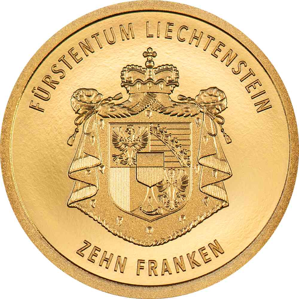 100 YEARS SWISS FRANC IN LIECHTENSTEIN 0.5 g Gold Coin 10 Francs Liechtenstein 2024 - PARTHAVA COIN