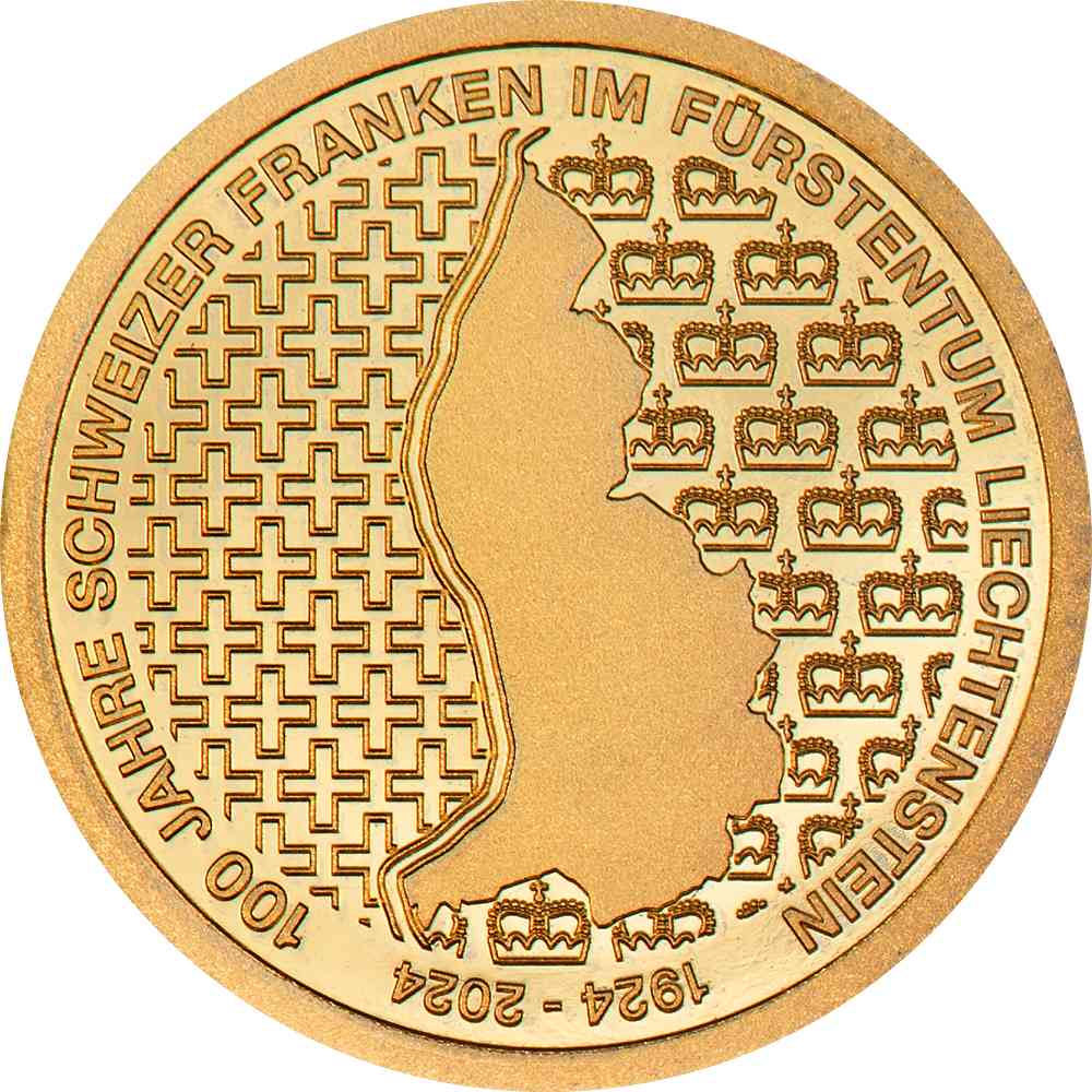 100 YEARS SWISS FRANC IN LIECHTENSTEIN 0.5 g Gold Coin 10 Francs Liechtenstein 2024 - PARTHAVA COIN