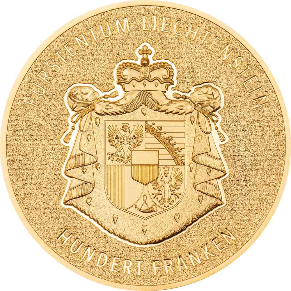 100 YEARS SWISS FRANC IN LIECHTENSTEIN 1 Oz Gold Coin 100 Francs Liechtenstein 2024 - PARTHAVA COIN