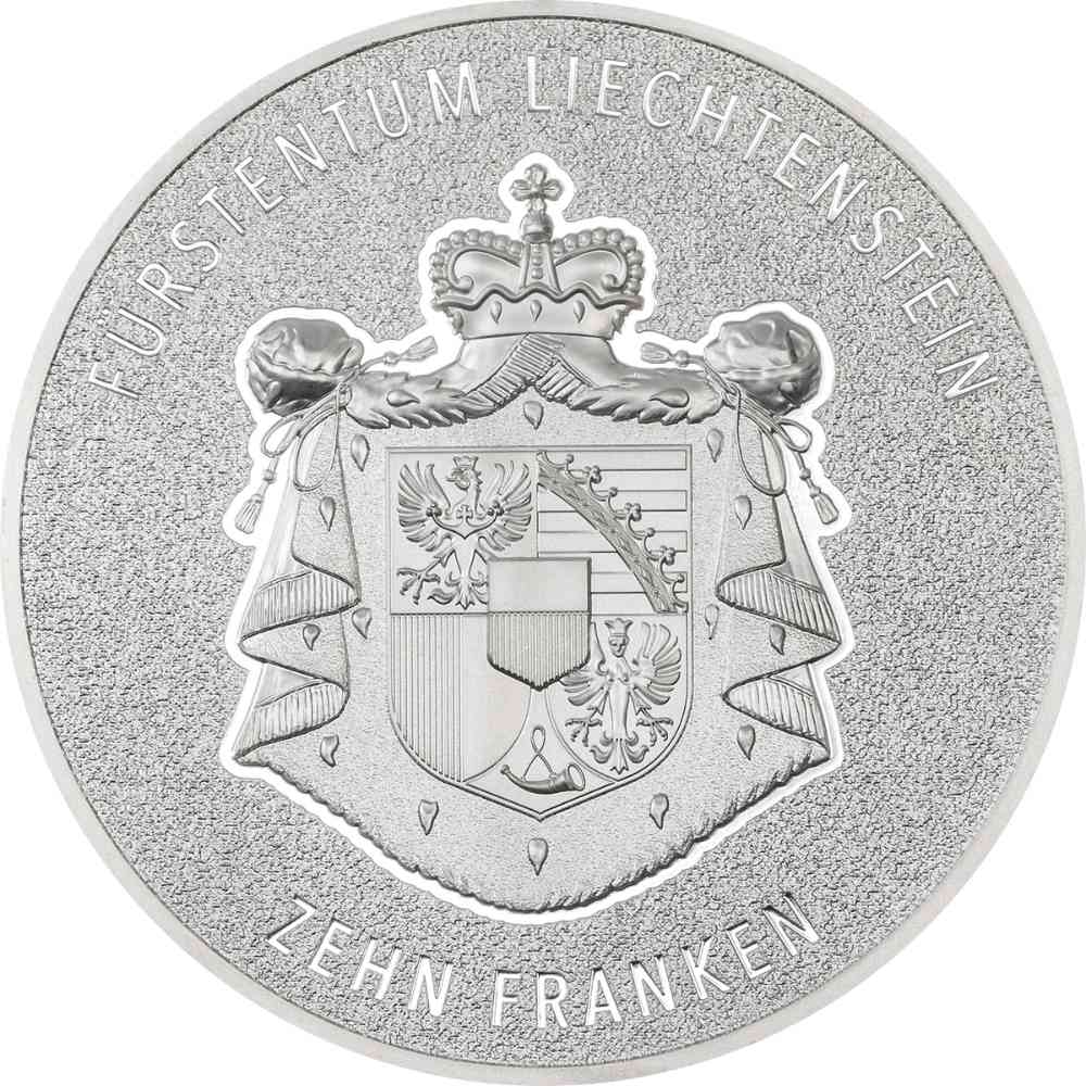 100 YEARS SWISS FRANC IN LIECHTENSTEIN 2 Oz Silver Coin 10 Francs Liechtenstein 2024