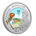 2024 1 oz silver coin celebrating the 150th anniversary of L. M. Montgomery's birth, featuring a colour-enhanced design with Anne of Green Gables and the Prince Edward Island landscape, $20 Canada denomination.