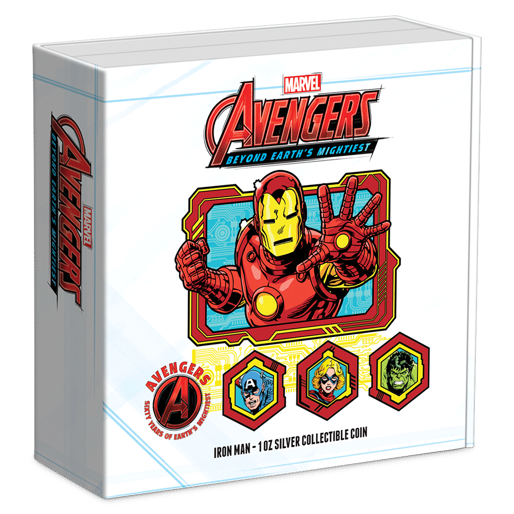 IRON MAN Marvel Avengers 60th Anniversary 1 Oz Silver Coin $2 Niue 2023 - Parthava Coin