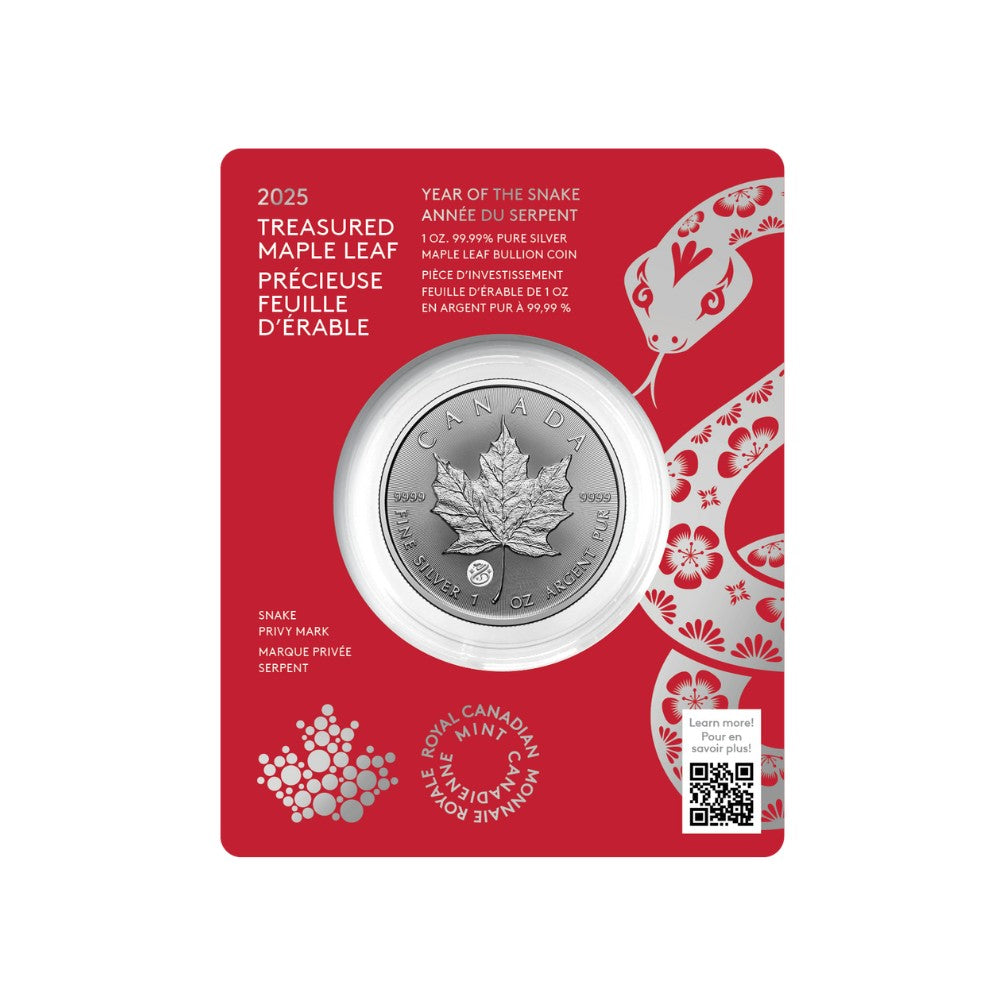 1-oz. 99.99% Pure Silver Coin – Treasured Silver Maple Leaf: Year of the Snake Privy Mark (Premium Bullion) - PARTHAVA COIN