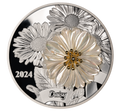 DAISY Flower 3D Mother of Pearl 2 Oz Silver Coin $5 Solomon Islands 2024