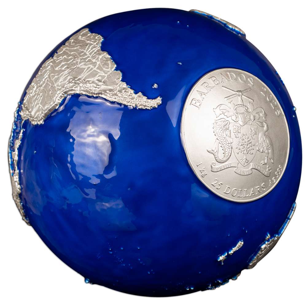 BLUE MARBLE 1 Kilo Spherical Silver Coin $25 Barbados 2025 - PARTHAVA COIN