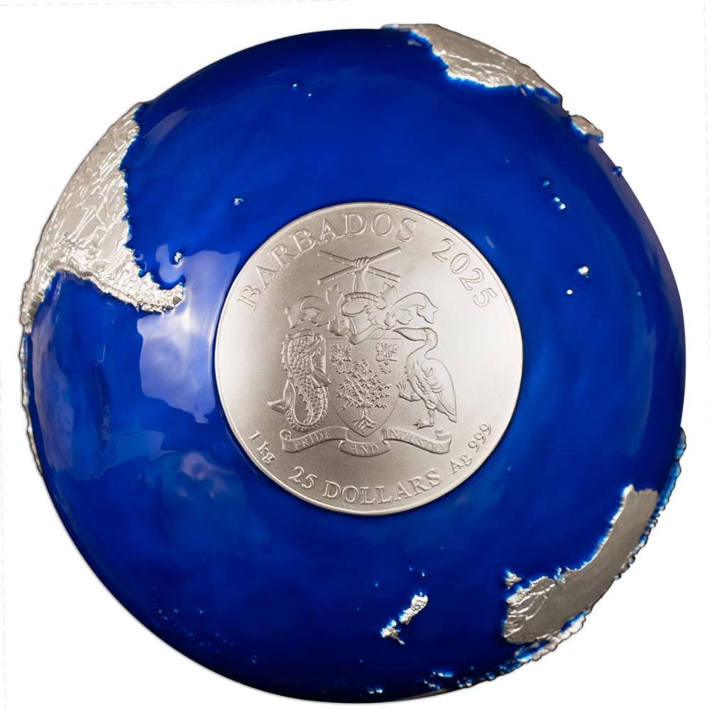 BLUE MARBLE 1 Kilo Spherical Silver Coin $25 Barbados 2025 - PARTHAVA COIN