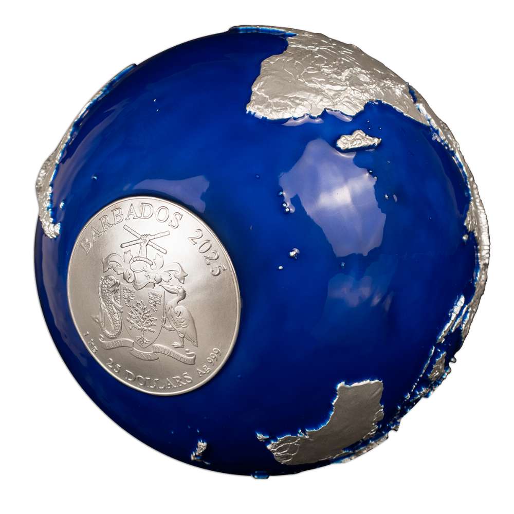 BLUE MARBLE 1 Kilo Spherical Silver Coin $25 Barbados 2025 - PARTHAVA COIN