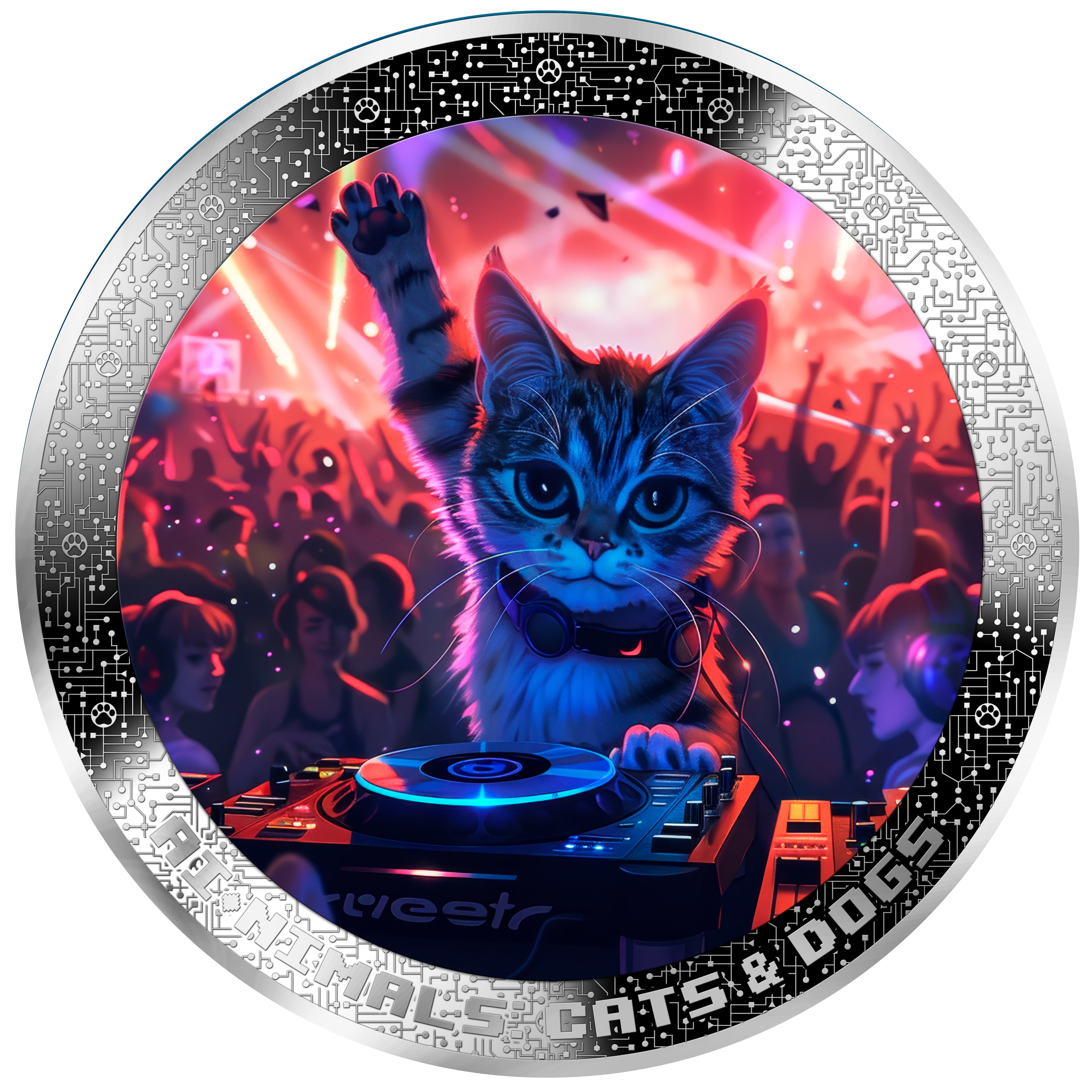 DJ CAT AI-NIMALS 1 Oz Silver Coin 1000 Francs Cameroon 2025 - PARTHAVA COIN