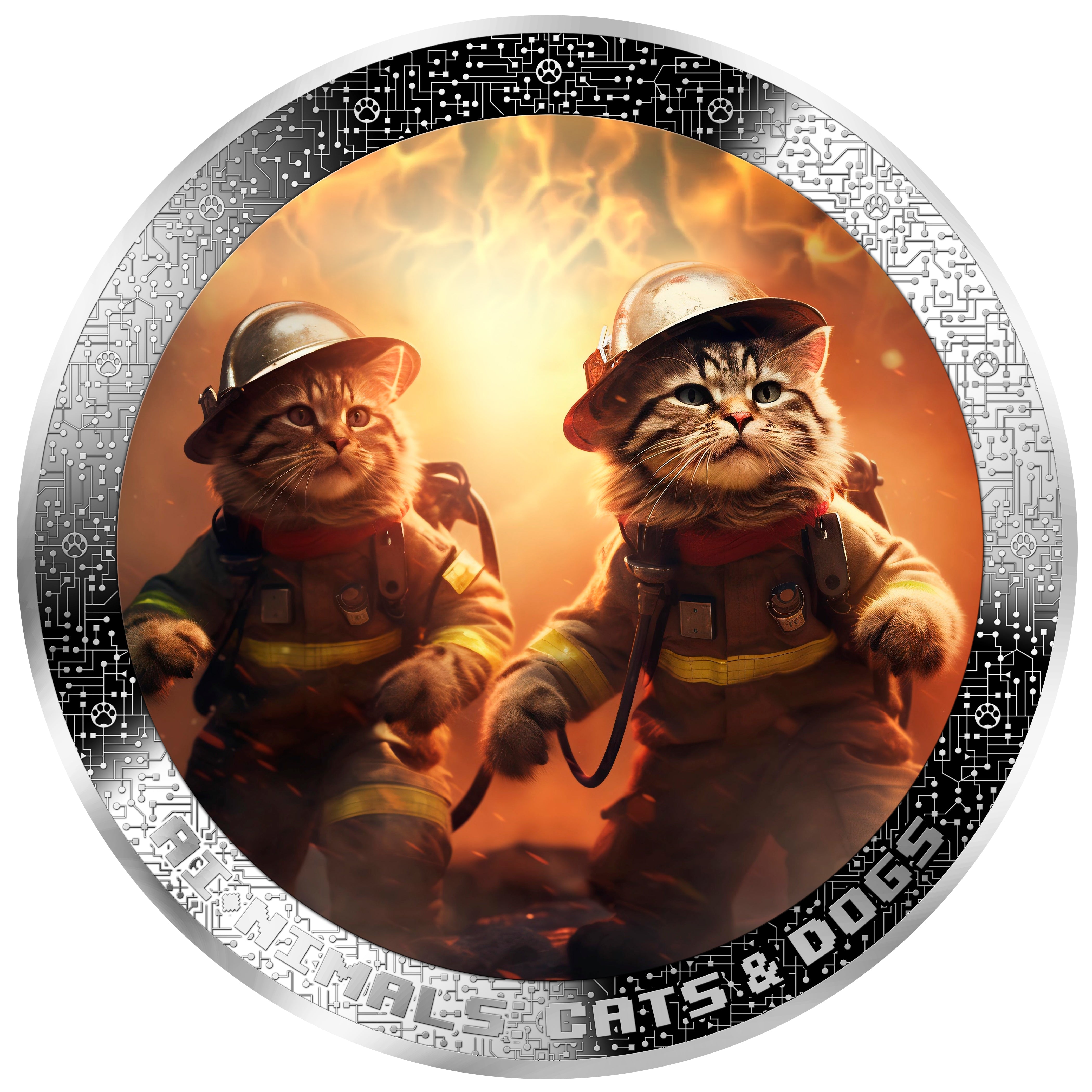 FIREFIGHTER CATS AI-NIMALS 1 Oz Silver Coin 1000 Francs Cameroon 2025 - PARTHAVA COIN