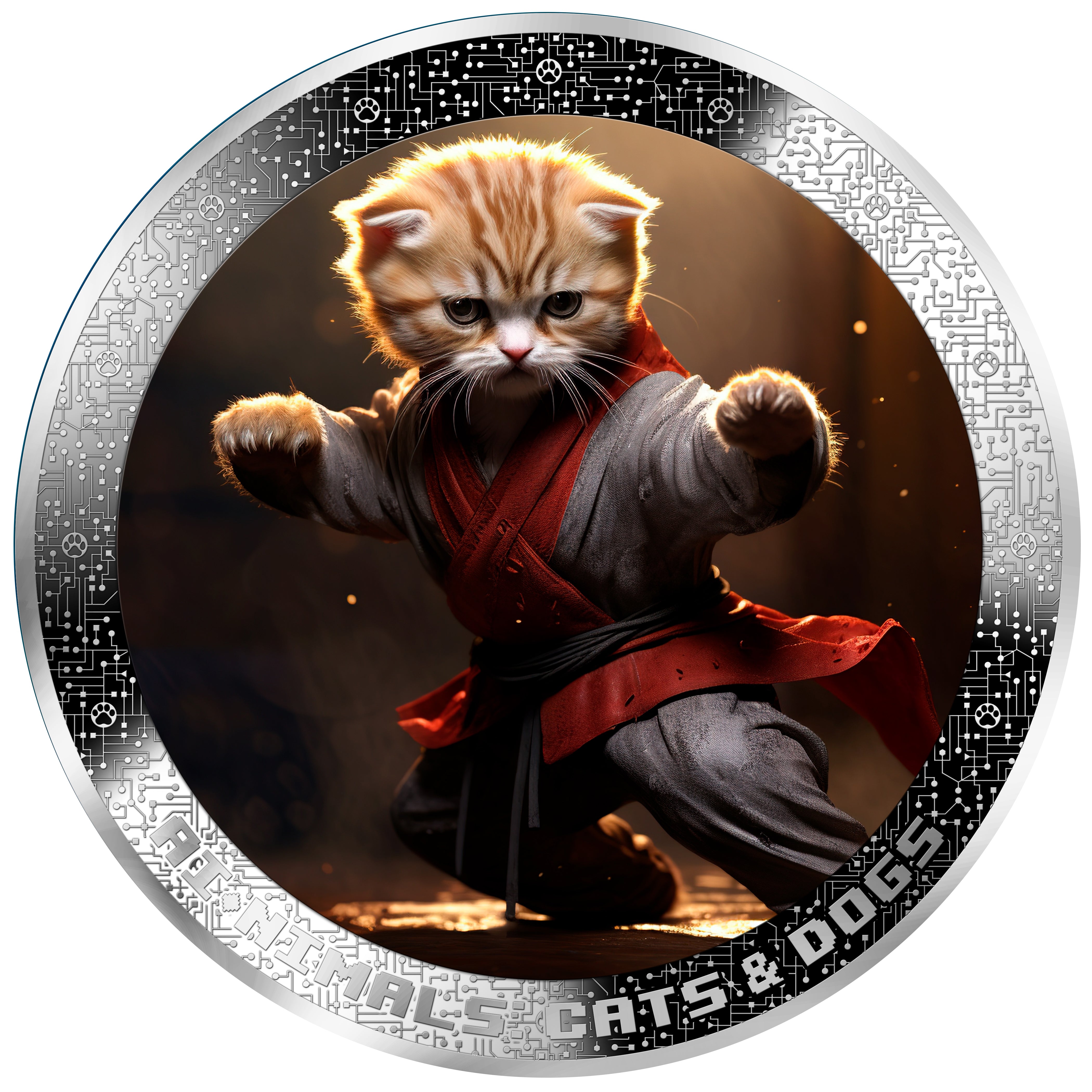 KUNG FU CAT AI-NIMALS 1 Oz Silver Coin 1000 Francs Cameroon 2025 - PARTHAVA COIN