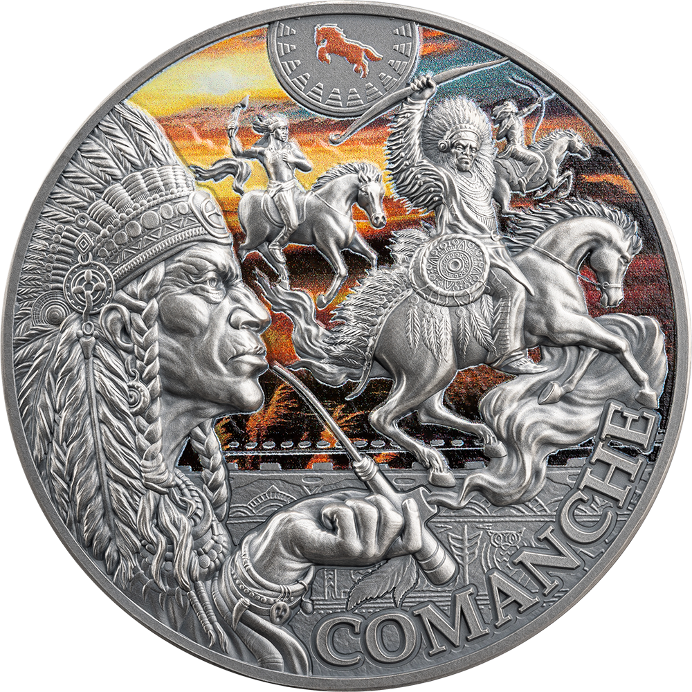 COMANCHE Tribal Spirit Colored 2 Oz Silver Coin 2000 Francs Cameroon 2024 - PARTHAVA COIN