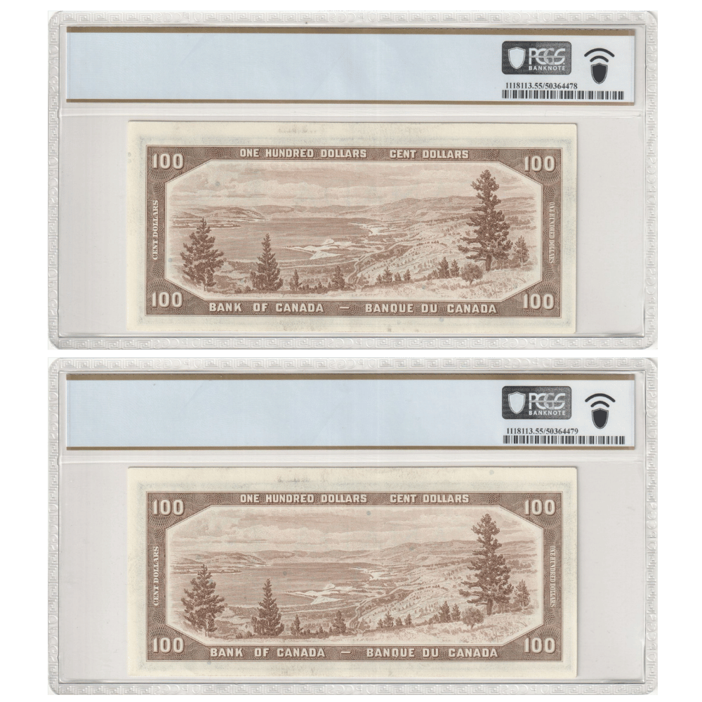 Canada 100 Dollars 1954 Pick BC-43c About UNC 55 PPQ Consecutive Pair