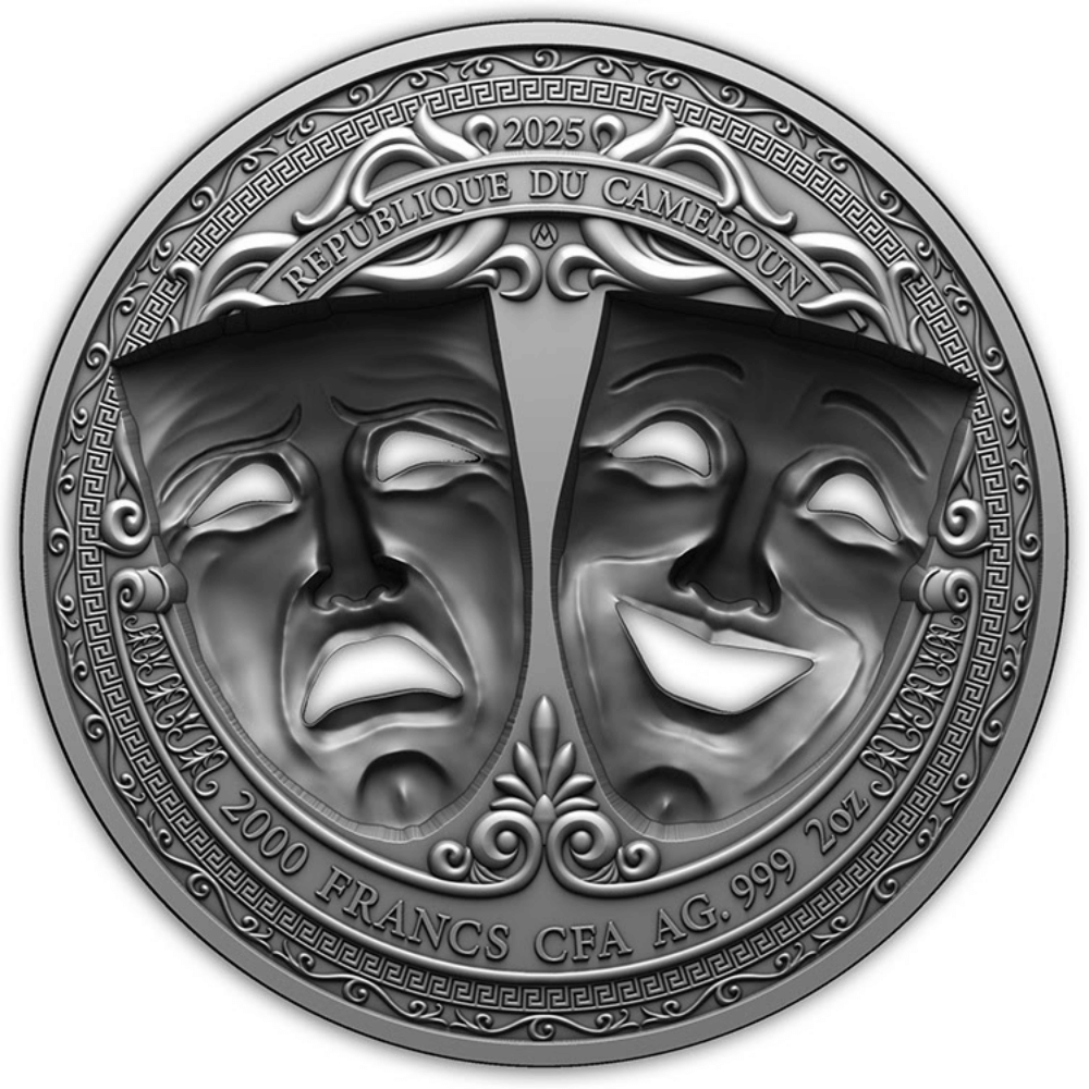 Comedy & Tragedy 3D Holed Mask 2 Oz Silver Coin 2025 - PARTHAVA COIN