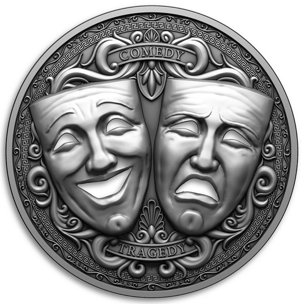 Comedy & Tragedy 3D Holed Mask 2 Oz Silver Coin 2025 - PARTHAVA COIN