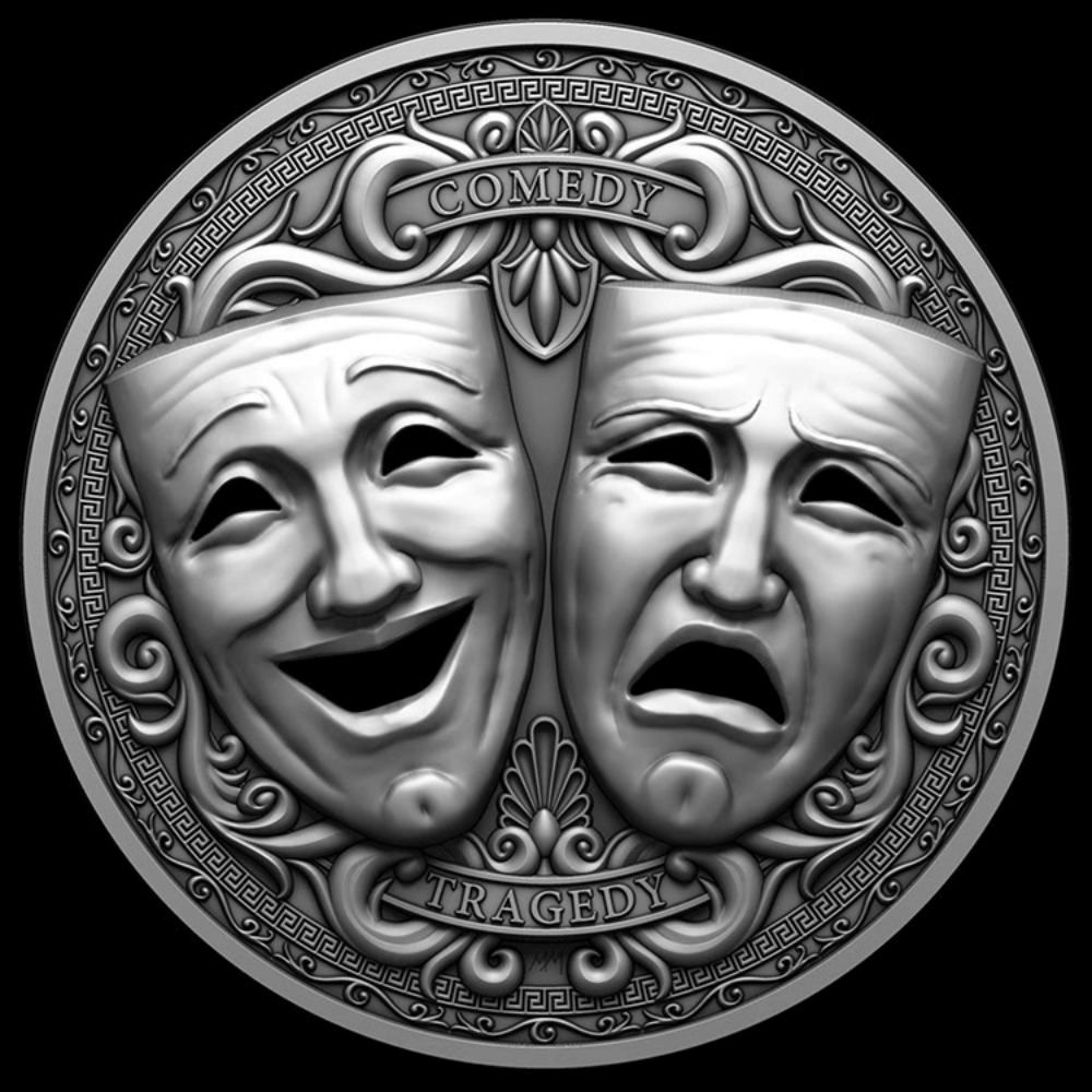 Comedy & Tragedy 3D Holed Mask 2 Oz Silver Coin 2025 - PARTHAVA COIN