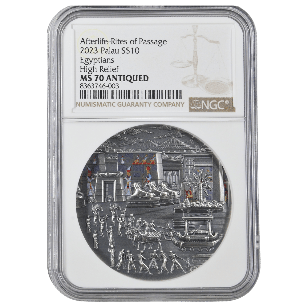 Egyptians Afterlife Rites of Passage 2 Oz Silver Coin - MS 70 ANTIQUED - PARTHAVA COIN