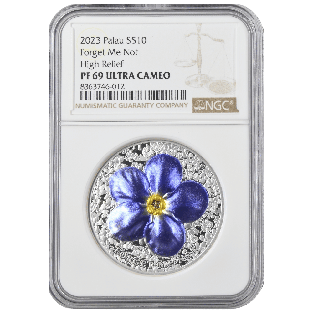 Forget Me Not Flowers and Leaves 2 Oz Silver Coin - PF 70 ULTRA CAMEO - PARTHAVA COIN