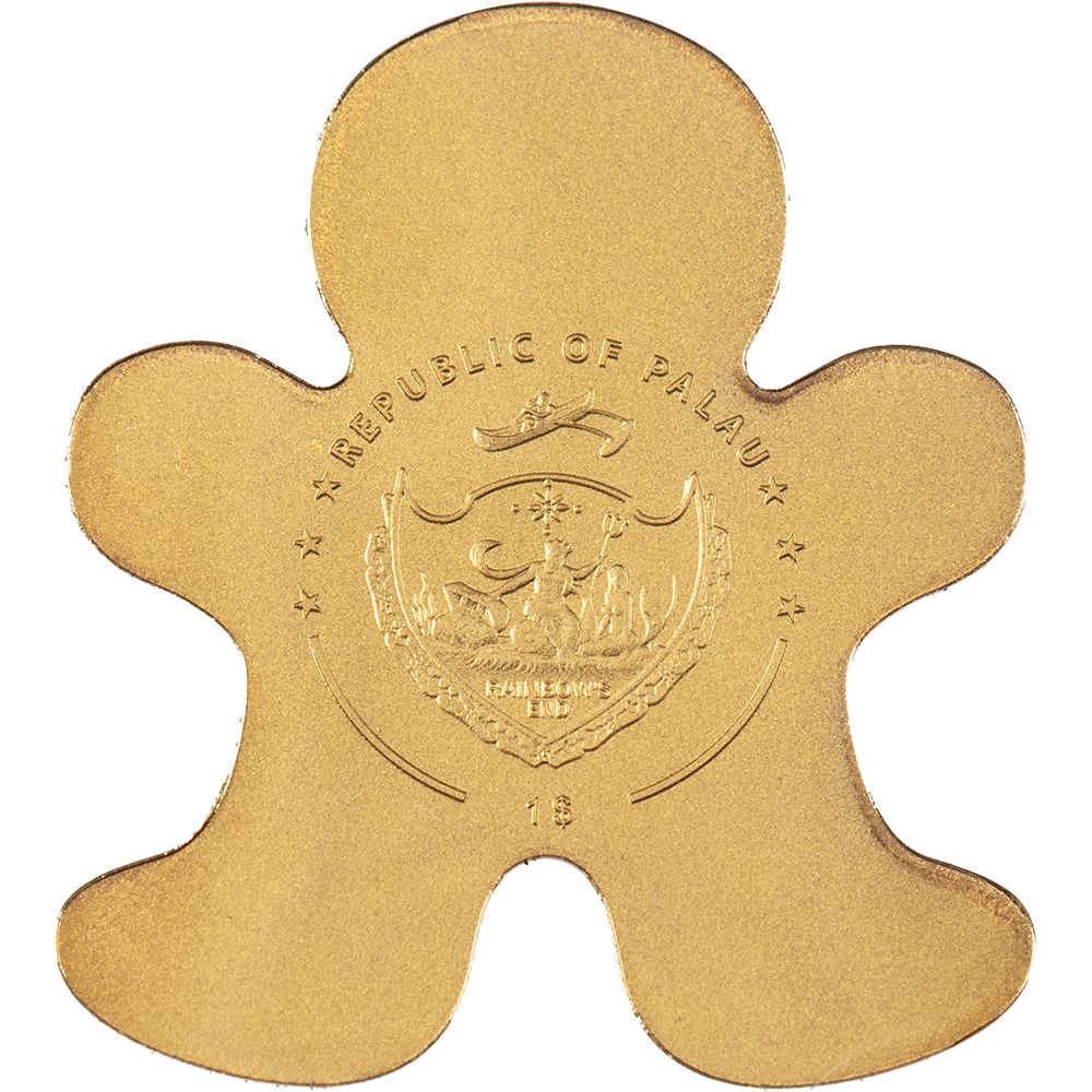 GINGERBREAD MAN Golden Highlights Gold Coin $1 Palau - PARTHAVA COIN