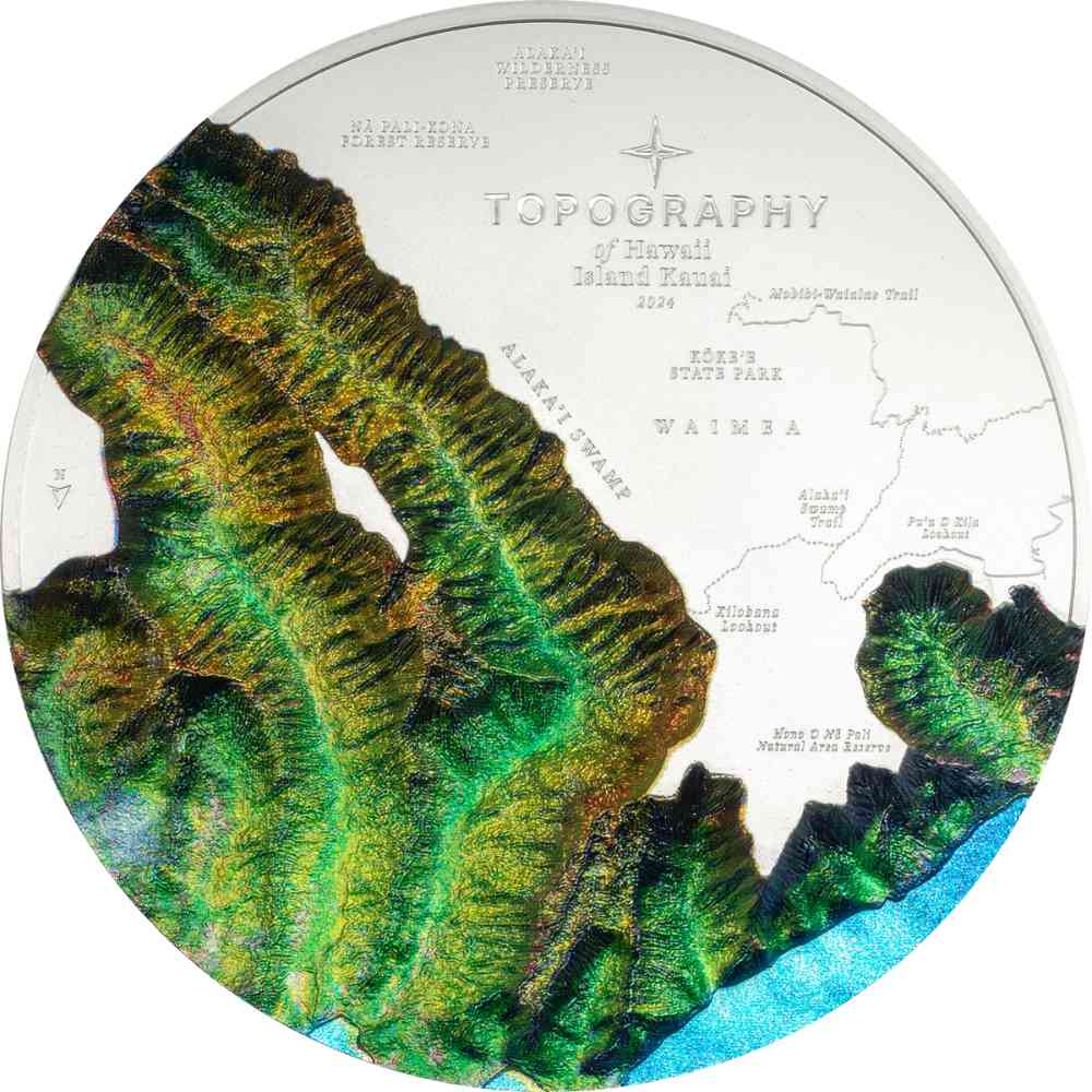 HAWAII Topography 5 Oz Silver Coin $25 Cook Islands 2024