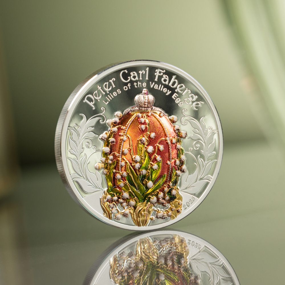 LILIES OF THE VALLEY EGG Fabergé 2 Oz Silver Coin 1000 Togrog Mongolia 2025 - PARTHAVA COIN