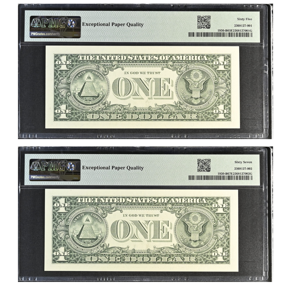 Matching Fancy Serial Number 33303300 (2 notes) - 2003A $1 Green Federal Reserve Notes (Fr. 1930-B) D.C. Cabral/Snow