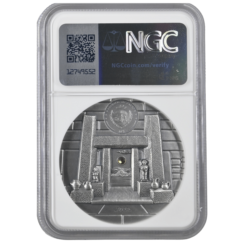 Mnajdra Temple Equinox and Solstice 2 Oz Silver Coin - MS 70 ANTIQUED - PARTHAVA COIN