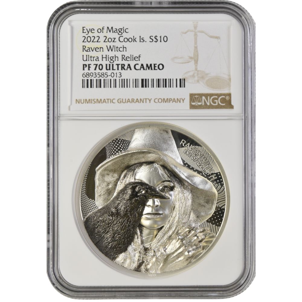 Eye of Magic RAVEN WITCH 2 Oz Silver Coin $10 Cook Islands 2022-NGC Graded PF 70 Ultra Cameo