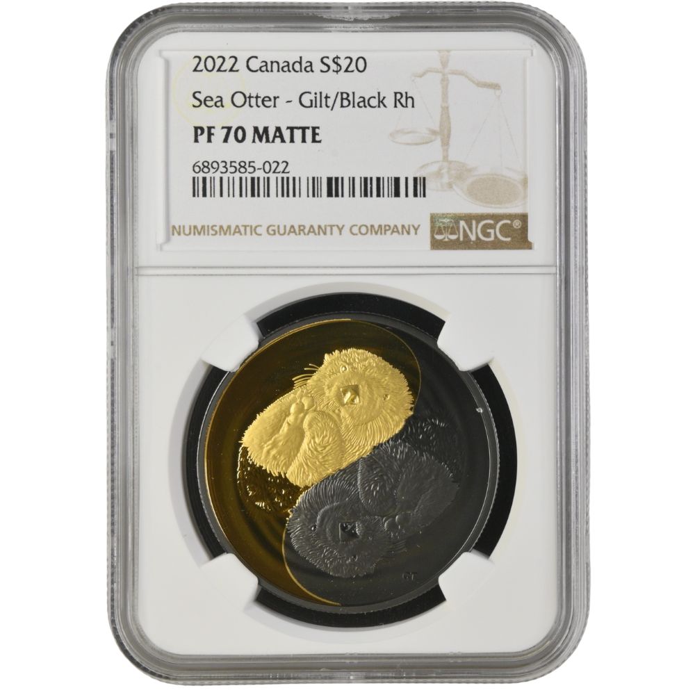 Black and Gold-SEA OTTER Silver Coin $20 Canada 2022 - NGC Graded PF 70 Matte