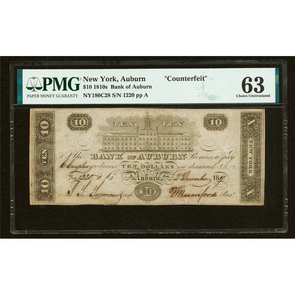 New York Auburn 10 Dollars 1810s Bank of Auburn PMG 63 Choice UNC