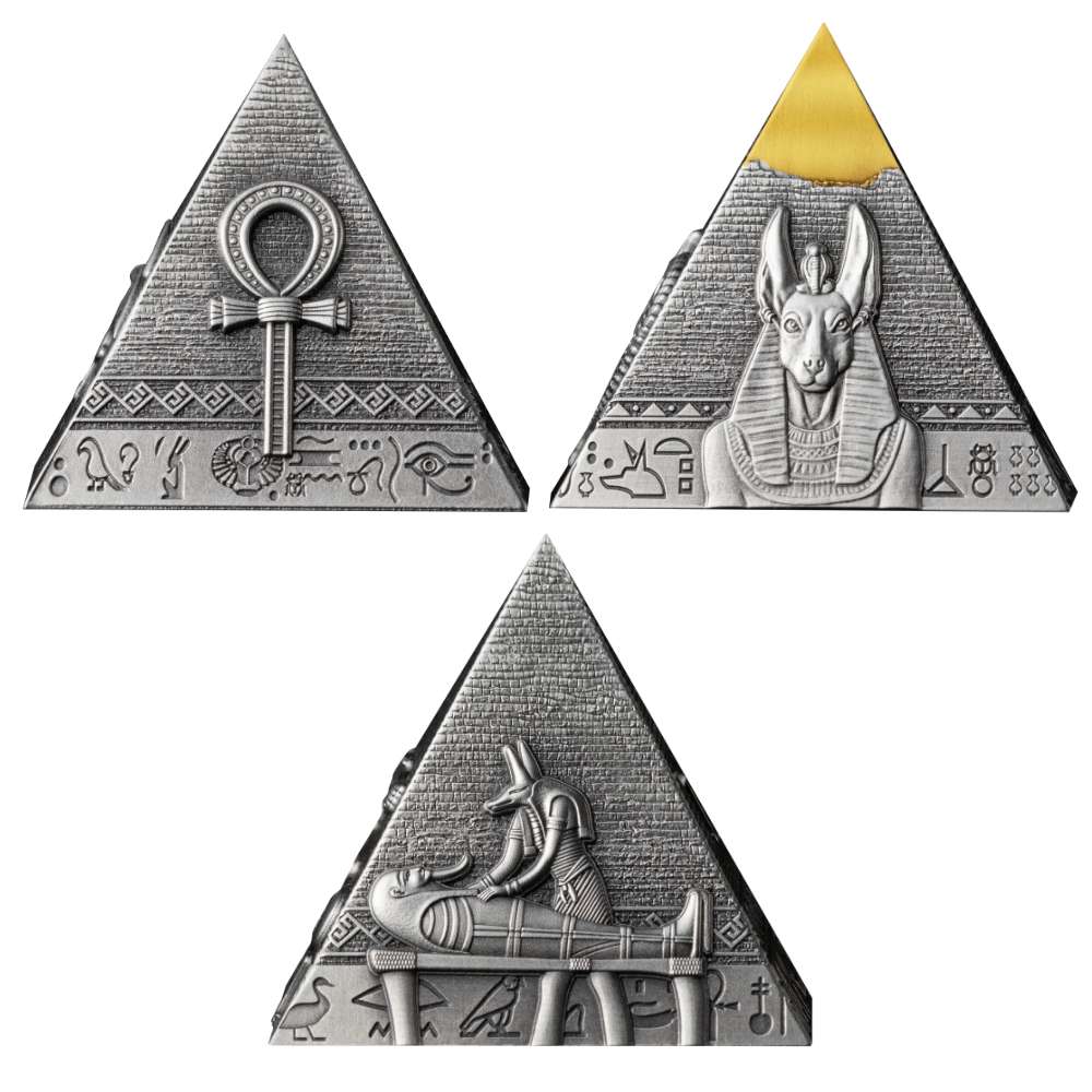 PYRAMIDS OF GIZA Set 1x1 Oz 1x2 Oz 1x3 Oz Silver Coins 200 Francs Djibouti 2024 - PARTHAVA COIN