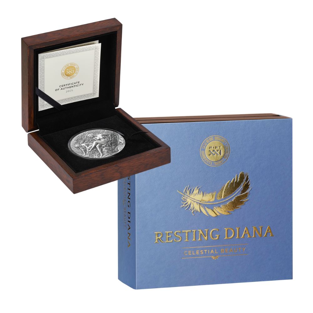 RESTING DIANA Celestial Beauty 2 Oz Silver Coin 2000 Francs Cameroon 2025