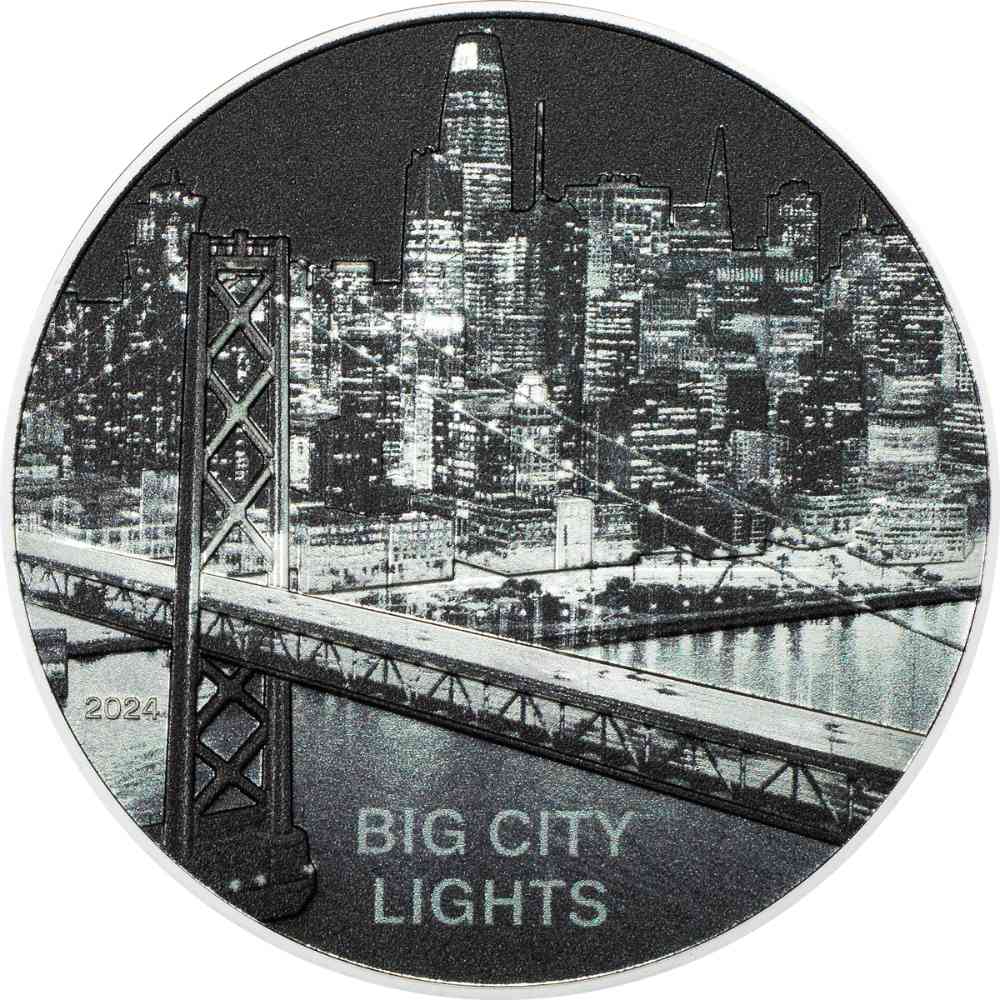 SAN FRANCISCO Big City Lights 1 Oz Silver Coin $5 Cook Islands 2024