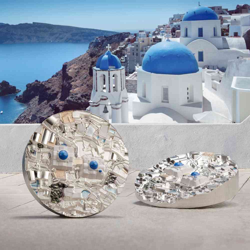 SANTORINI Bucket List 5 Oz Silver Coin $25 Cook Islands 2024 - PARTHAVA COIN