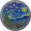 2024 3 oz silver coin featuring Van Gogh's 'Starry Night' with fine embroidery effects and vivid colors, $20 Palau denomination, numbered on the edge, Silk Finish quality, in a display case with Certificate of Authenticity.