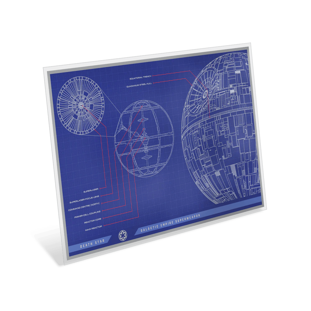 Star Wars™ Death Star™ Blueprint Silver Foil reverse oblique - Agoro New Zealand Mint