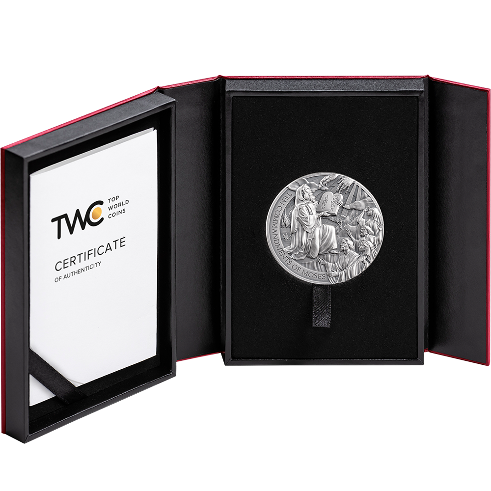 TEN COMMANDMENTS OF MOSES Bible Stories 2 Oz Silver Coin 2000 Francs Cameroon 2024 - PARTHAVA COIN