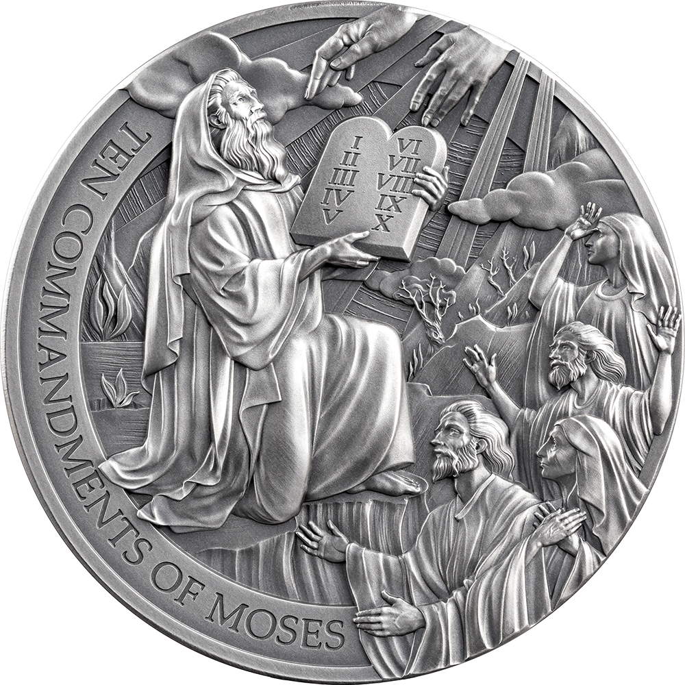 TEN COMMANDMENTS OF MOSES Bible Stories 2 Oz Silver Coin 2000 Francs Cameroon 2024 - PARTHAVA COIN