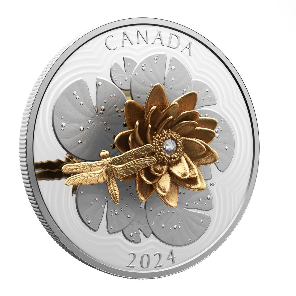 THE DRAGONFLY AND THE BLOOM 5 Oz Silver Coin $50 Canada 2024 - PARTHAVA COIN