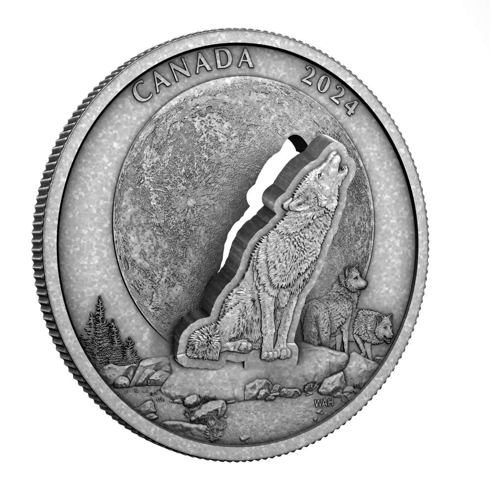 THE HOWLING WOLF 2 Oz Pure Silver Coin $30 Canada 2024 - PARTHAVA COIN