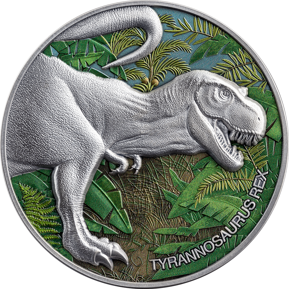 TYRANNOSAURUS REX Lost World Colored 2 Oz Silver Coin 2000 Francs Cameroon 2024 - PARTHAVA COIN