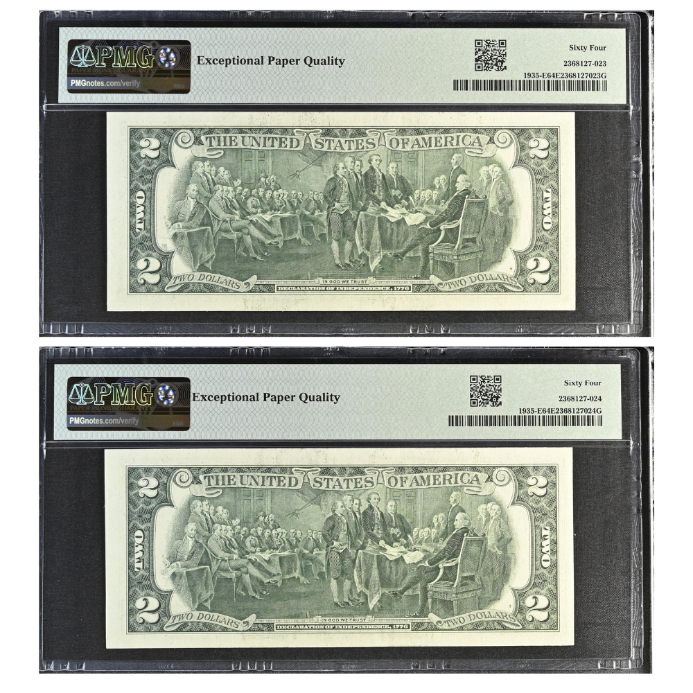 United States 2 Dollars 1976 Fr#1935-E Federal Reserve Note Richmond Choice UNC 64 Consecutive Pair