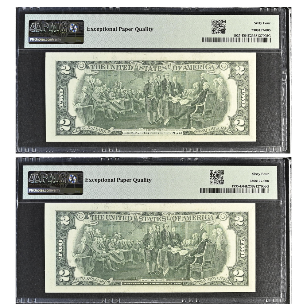 United States 2 Dollars 1976 Fr#1935-E Federal Reserve Note Richmond Choice UNC 64 Consecutive Pair