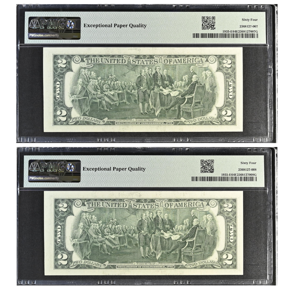 United States 2 Dollars 1976 Fr#1935-E Federal Reserve Note Richmond Choice UNC 64 Consecutive Pair