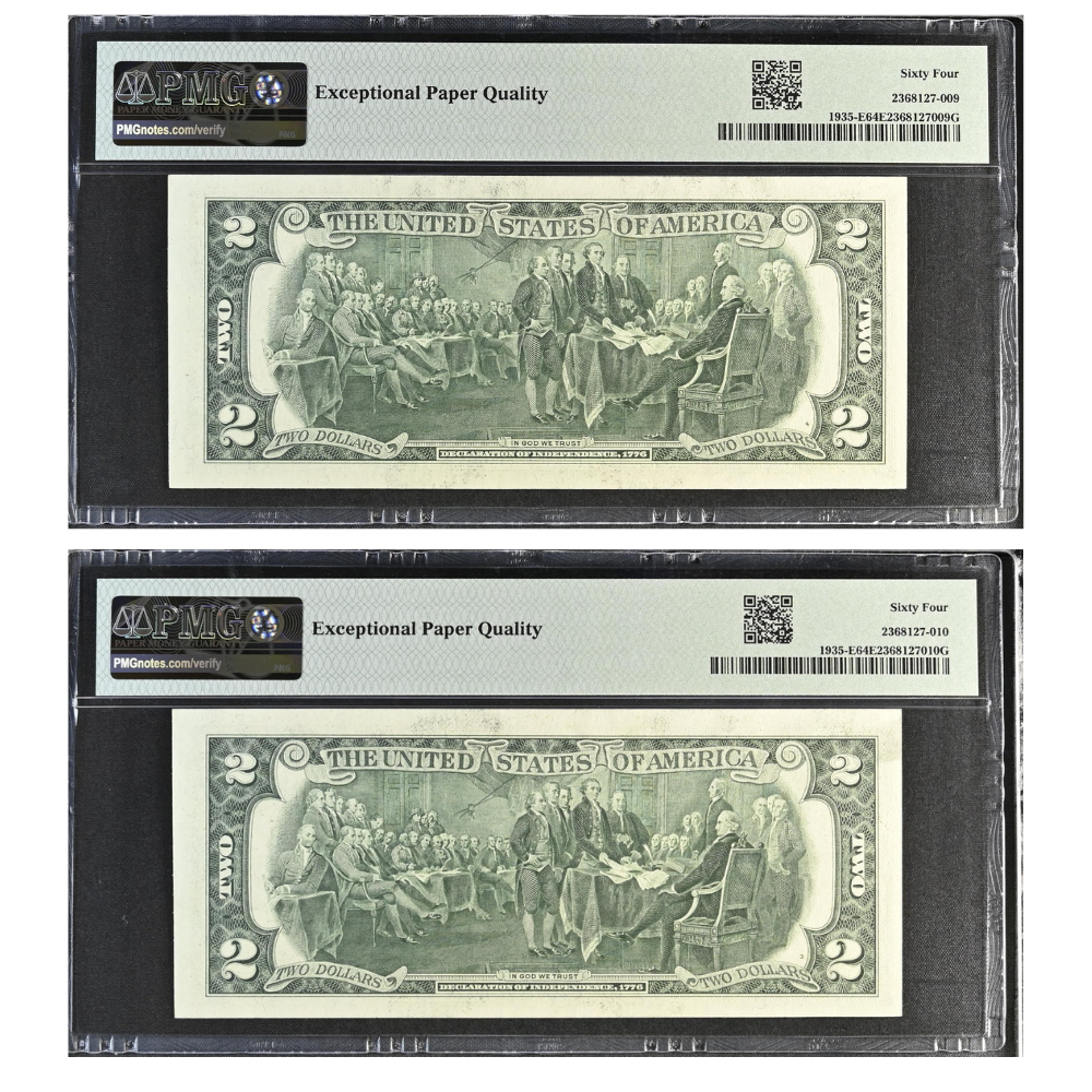 United States 2 Dollars 1976 Fr#1935-E Federal Reserve Note Richmond Choice UNC 64 Consecutive Pair