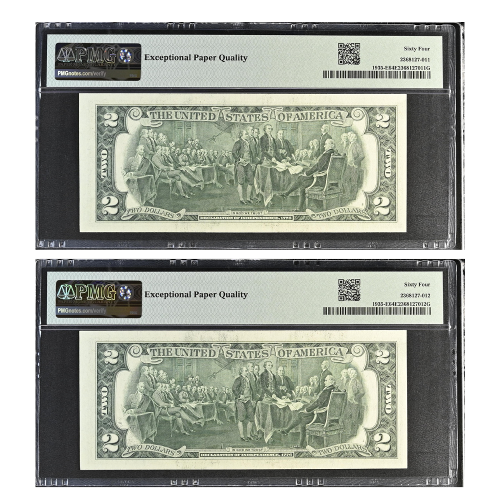 United States 2 Dollars 1976 Fr#1935-E Federal Reserve Note Richmond Choice UNC 64 Consecutive Pair