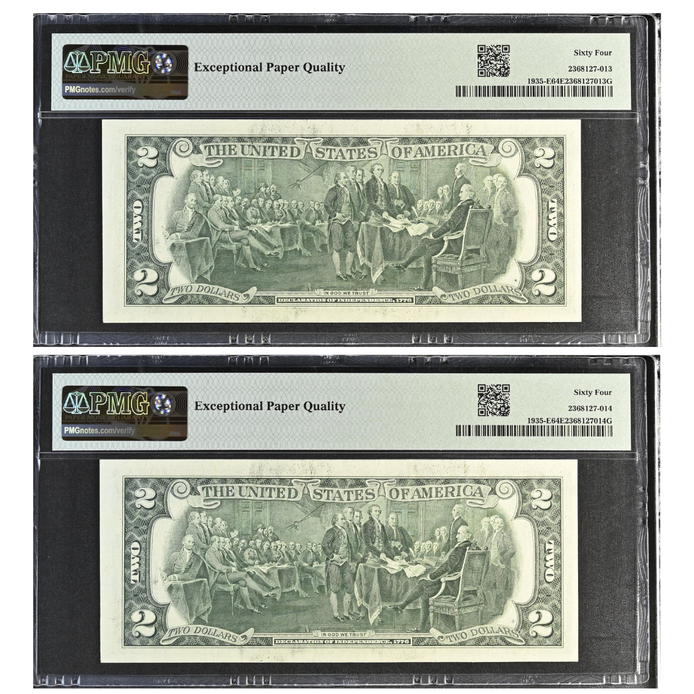 United States 2 Dollars 1976 Fr#1935-E Federal Reserve Note Richmond Choice UNC 64 Consecutive Pair