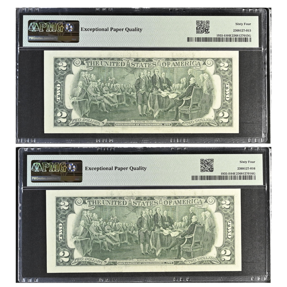 United States 2 Dollars 1976 Fr#1935-E Federal Reserve Note Richmond Choice UNC 64 Consecutive Pair